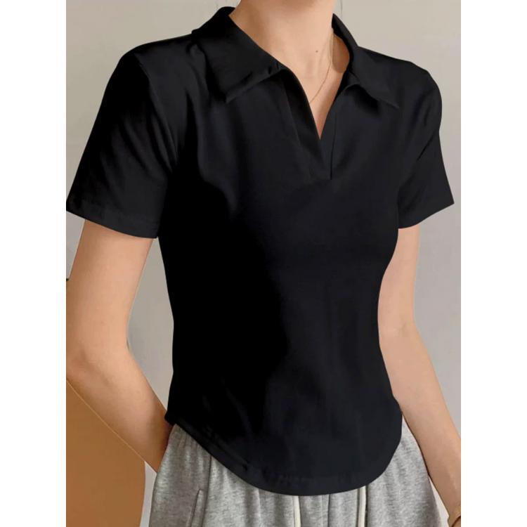 CODXẢ KHO Áo 50-105Kg POLO vạt bầu  thun gân lụa Top Nữ Women  nữ lovito ♥❤blue❥❣♂ năng động  hàn quốc