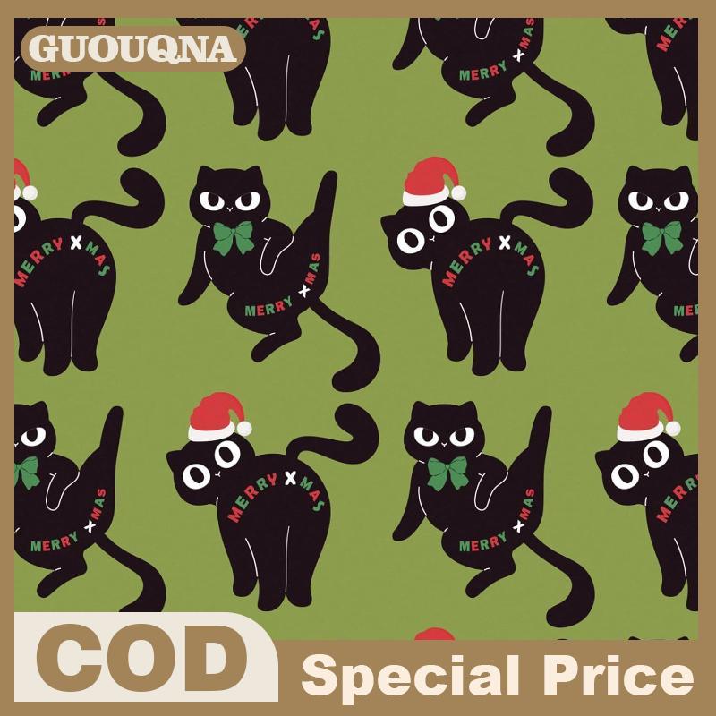 GUOUQNA กระดาษห่อคริสต์มาส1ม้วนพื้นหลังสีเขียวหมวกซานต้าแมวดำ43ซม. x 500ซม. สำหรับห่อของขวัญตกแต่งวันหยุดใช้ในเทศกาล ราคา 138 บาท*ส่งฟรี