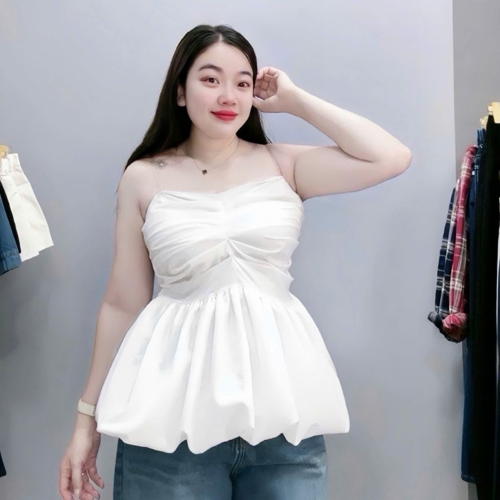 Áo kiểu cup ngực bigsize nữ trễ vai dáng babydool xinh tiểu thư tôn dáng vải lụa xoa mềm - A186