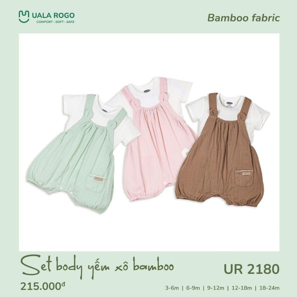 Set Body yếm cho bé Ualarogo cộc tay 3-24 tháng vải xô Sợi tre Bamboo mềm mịn thoáng khí 2180