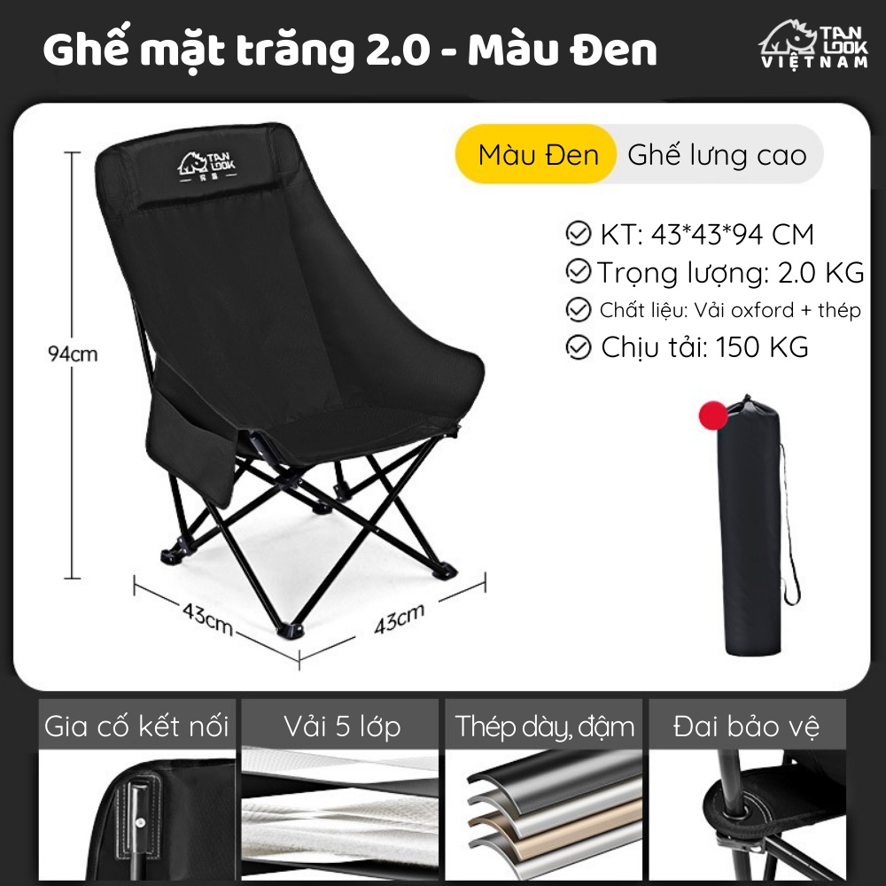 Ghế Mặt Trăng Bản Nâng Cấp 2.0 Ghế Camping Cỡ Lớn Ghế Xếp Dã Ngoại Ghế Câu Cá Du Lịch Outdoor Tanloo