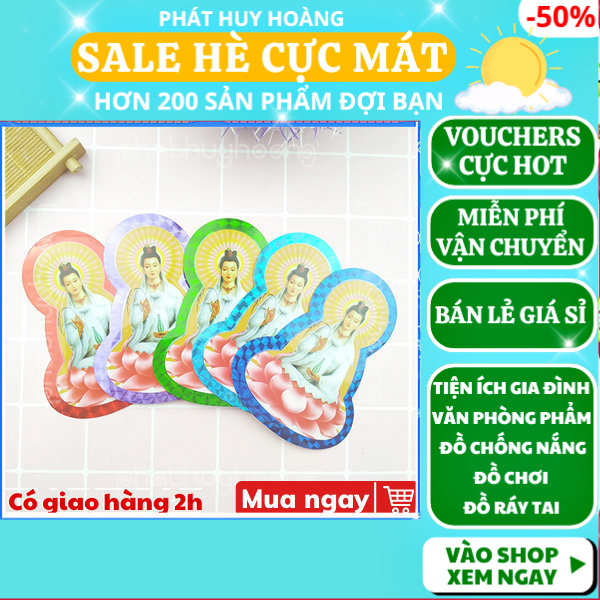 Bộ 2 Miếng dán decal Phật Bà Quan Âm tọa sen ✔miếng dán ô tô ✔miếng dán xe hơi ✔miếng dán kính ✔miếng dán xe máy ✔Phát Huy Hoàng