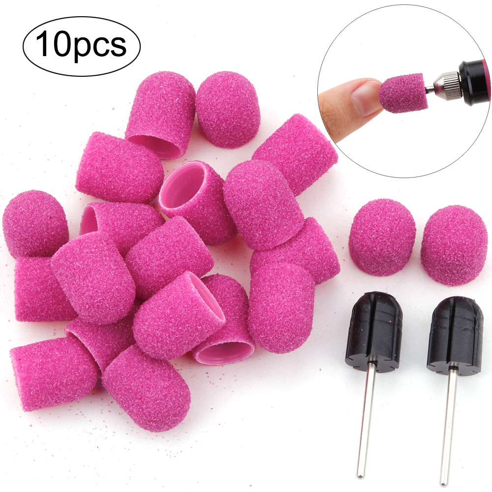 Shop5777295 Store 10Pcs Caps Rubber Mandrel Art Bit Cutter Sanding Bands Manicure Pedicure File Electric Nail Drill Foot Care Foot Relieccessories & Tools