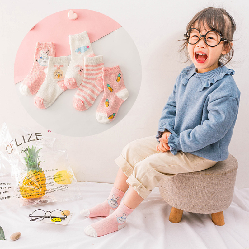 TQ Fashion1 Trong Kho 5 Cặp trẻ em em bé bé gái Bé Trai Dễ Thương Phim Hoạt Hình lưới mỏng Cotton Vớ