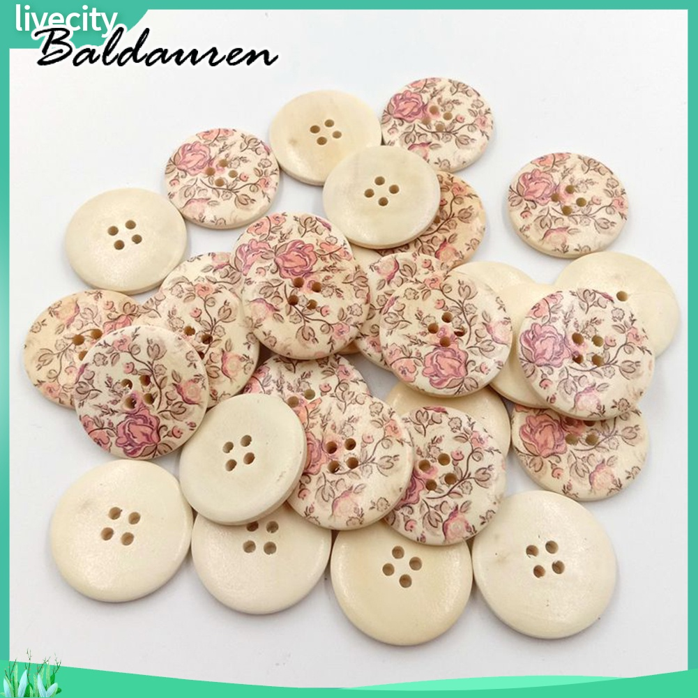 BALDAUREN Livecity: ชุดกระดุมกลม30เม็ดมี4รูทำจากไม้ดอกคลาสสิค ราคา 34 บาท*ส่งฟรี