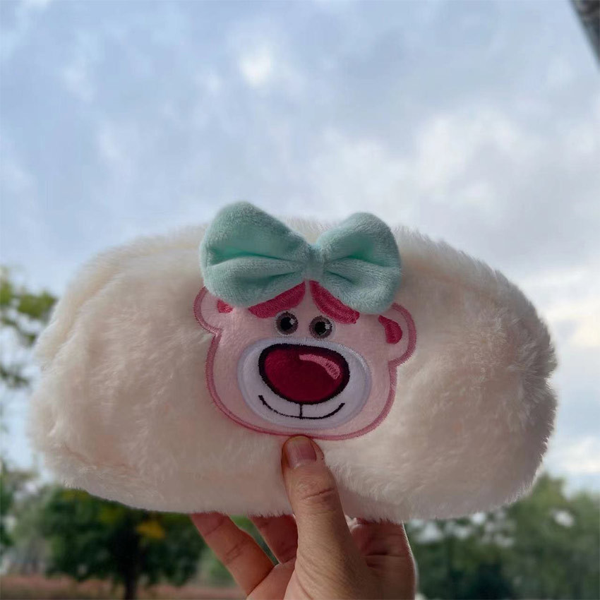 Tempat Pensil Bulu Soft Cute Toys Story Beruang Strawberry Pink / Tempat Pensil Bulu / Tas Pensil Kosmetik / Pouch Makeup
