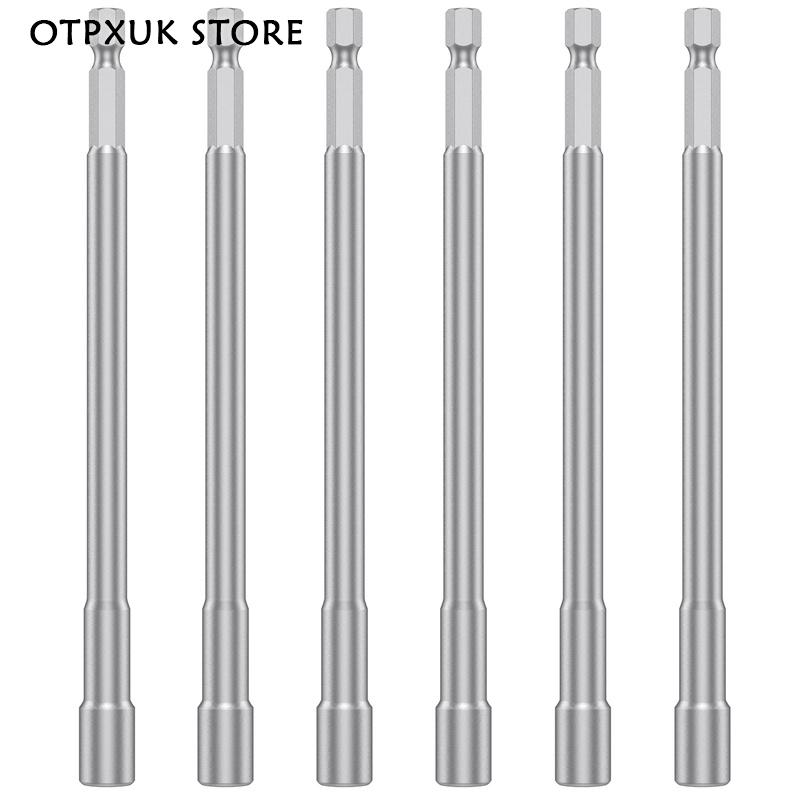 Otpxuk 6 chiếc đai ốc tác động tuốc nơ vít từ tính dài 1/4inch đai ốc măng sông lục giác chuôi lục giác đến 1/4inch đai ốc tác động dài bộ Bộ điều khiển đai ốc tác động dài bộ Bộ điều khiển cho máy khoan