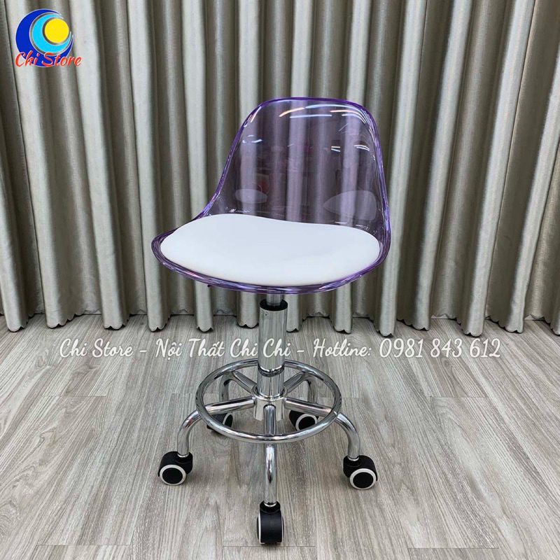 Ghế Ngồi Làm Tóc Salon Cho Khách Ngồi Chờ Xoay 360 Độ Nhỏ Gọn Bền Dòng Nhựa Da Trong Sang Chảnh