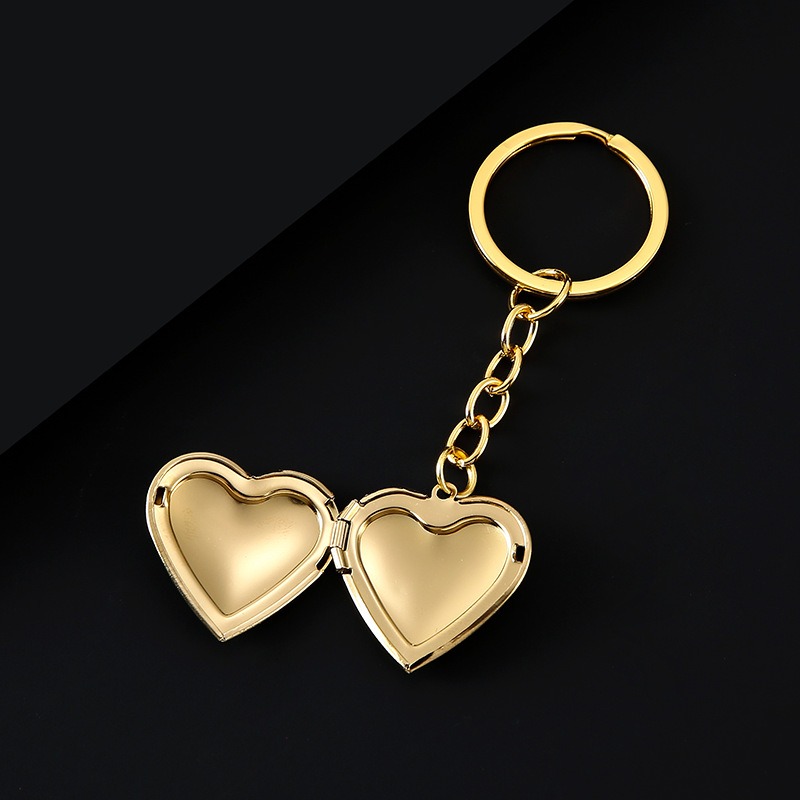 Personalized Heart Photo Locket Keychains Holds Pictures Stainless Steel Keychain