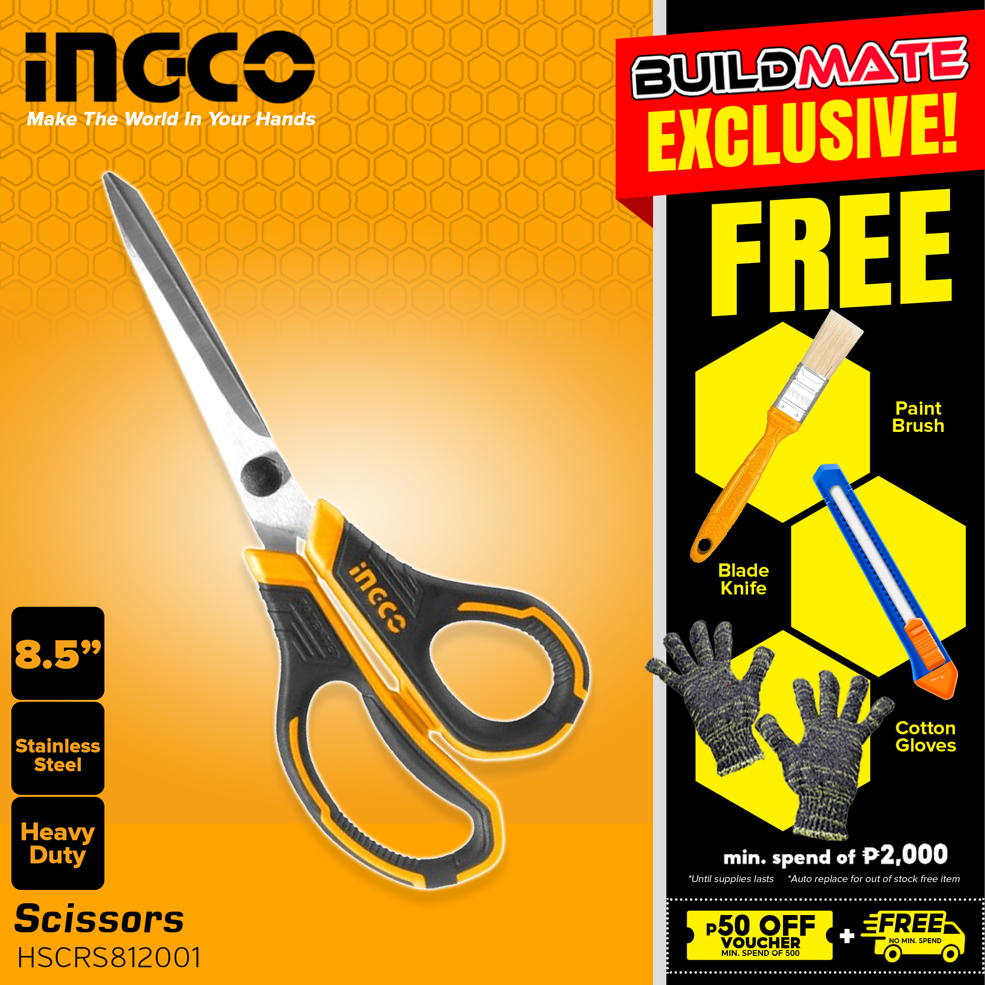 INGCO Kitchen Scissor 9 225mm HSCRS822251 •BUILDMATE• HT2