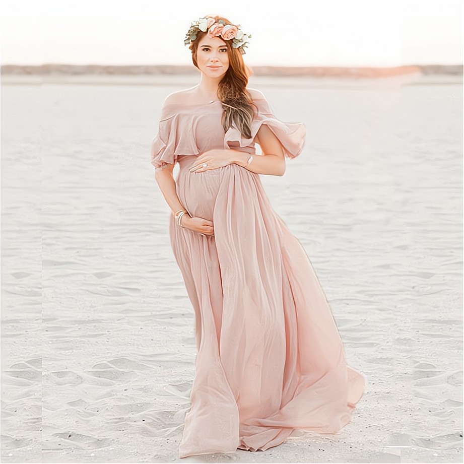 formal dress for pregnant philippines Maternity Plunging Neck Long Sleeve Contrast Mesh Formal Dress Elonnashop