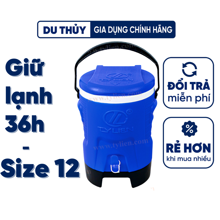 Thùng đá giữ nhiệt tròn có vòi tý liên, giữ lạnh 36h dung tích ngoài 12l dung tích trong 8l - thùng supercool 12
