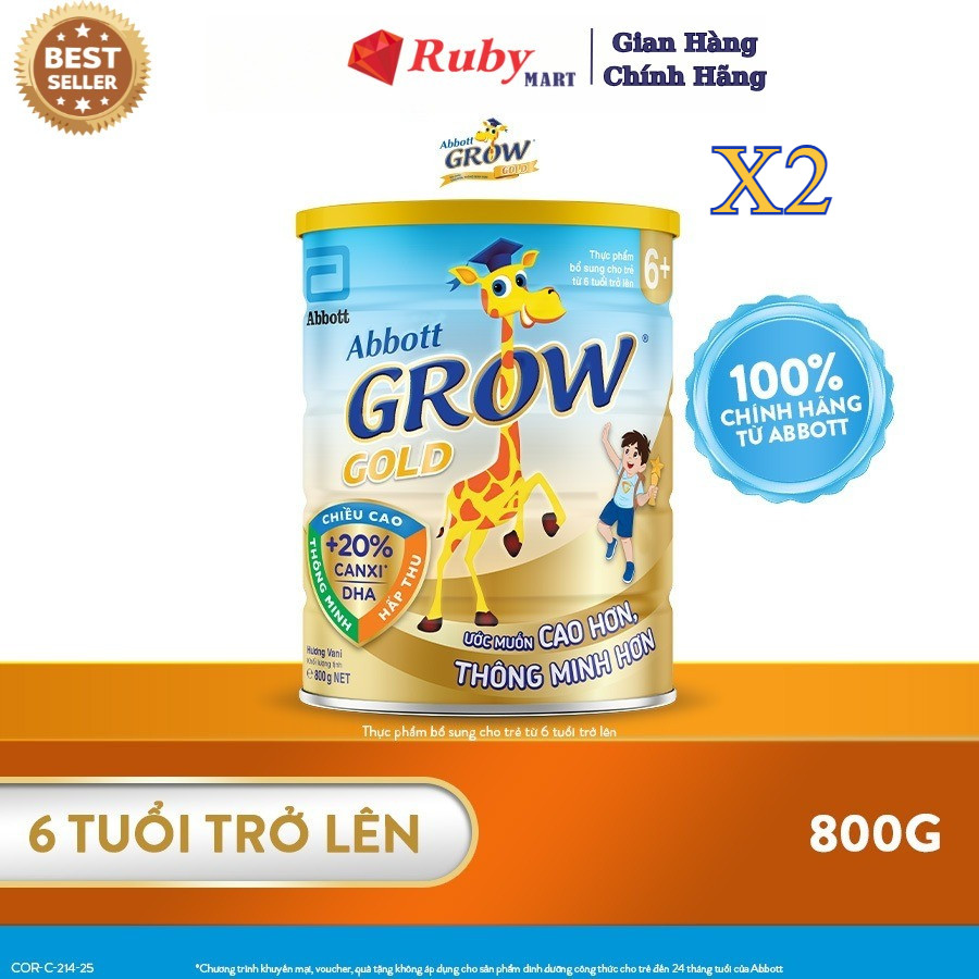 Combo 2 Lon Sữa bột Abbott Grow Gold 6+ 800g cho trẻ trên 6 tuổi