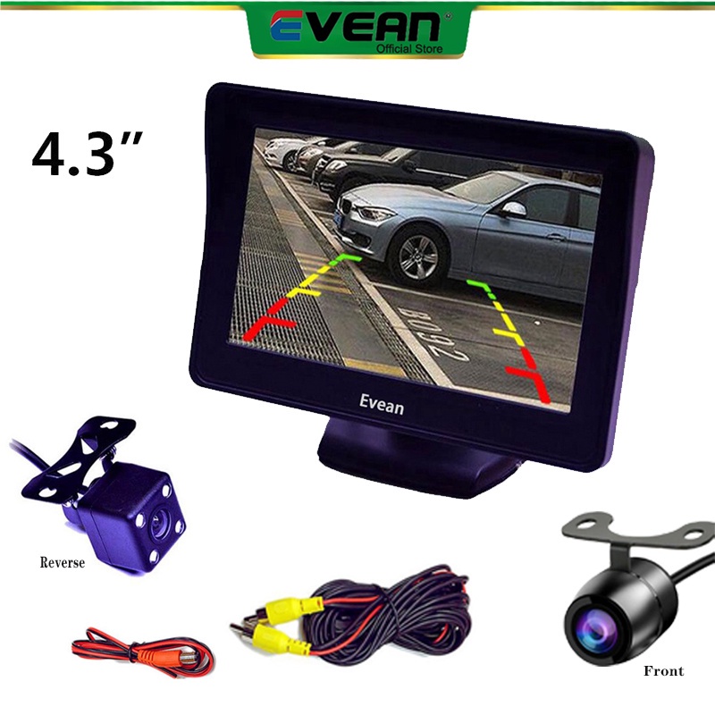 Evean 4.3 inch IPS màn hình xe hơi hai chiều đầu vào với camera lùi nhìn trong đêm và camera phía trước