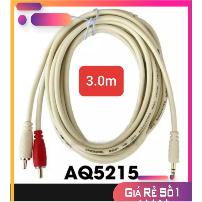 Dây loa hàng chuẩn 1 ra 2 đầu av đầu 3.5mm loại tốt dài 3m