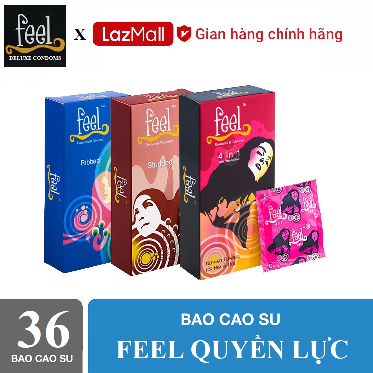 FEEL  Bộ sản phẩm FEEL QUYỀN LỰC gồm Bao cao su Feel 4 in 1 12bao + Bao