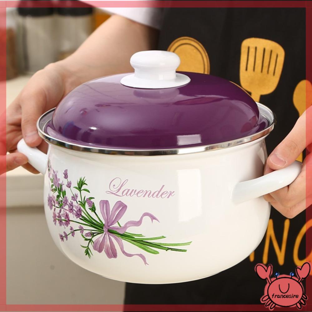 FRANCESIRE 2/3/4/5/6 lít Nồi gia đình Thép tráng men có nắp Nồi nấu ăn Dày lên Chịu nhiệt Nồi súp lớn và đầy đặn Bếp Gas Cảm Ứng