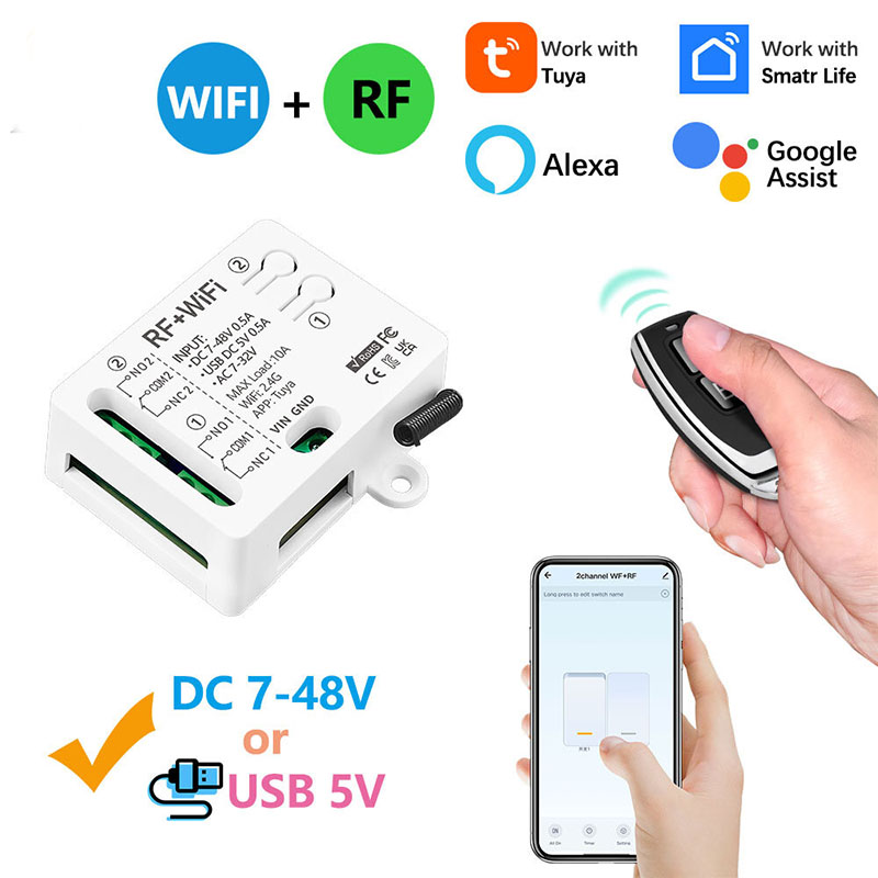 【เก็บเงินปลายทาง】สวิตช์อัจฉริยะ Tuya WiFi+RF 433MHz ควบคุมผ่าน Alexa/Google Home ตั้งเวลาได้ รีเลย์ 7-48V DCสวิตช์ไร้สาย Smart Home Automation ราคา 63 บาท*ส่งฟรี