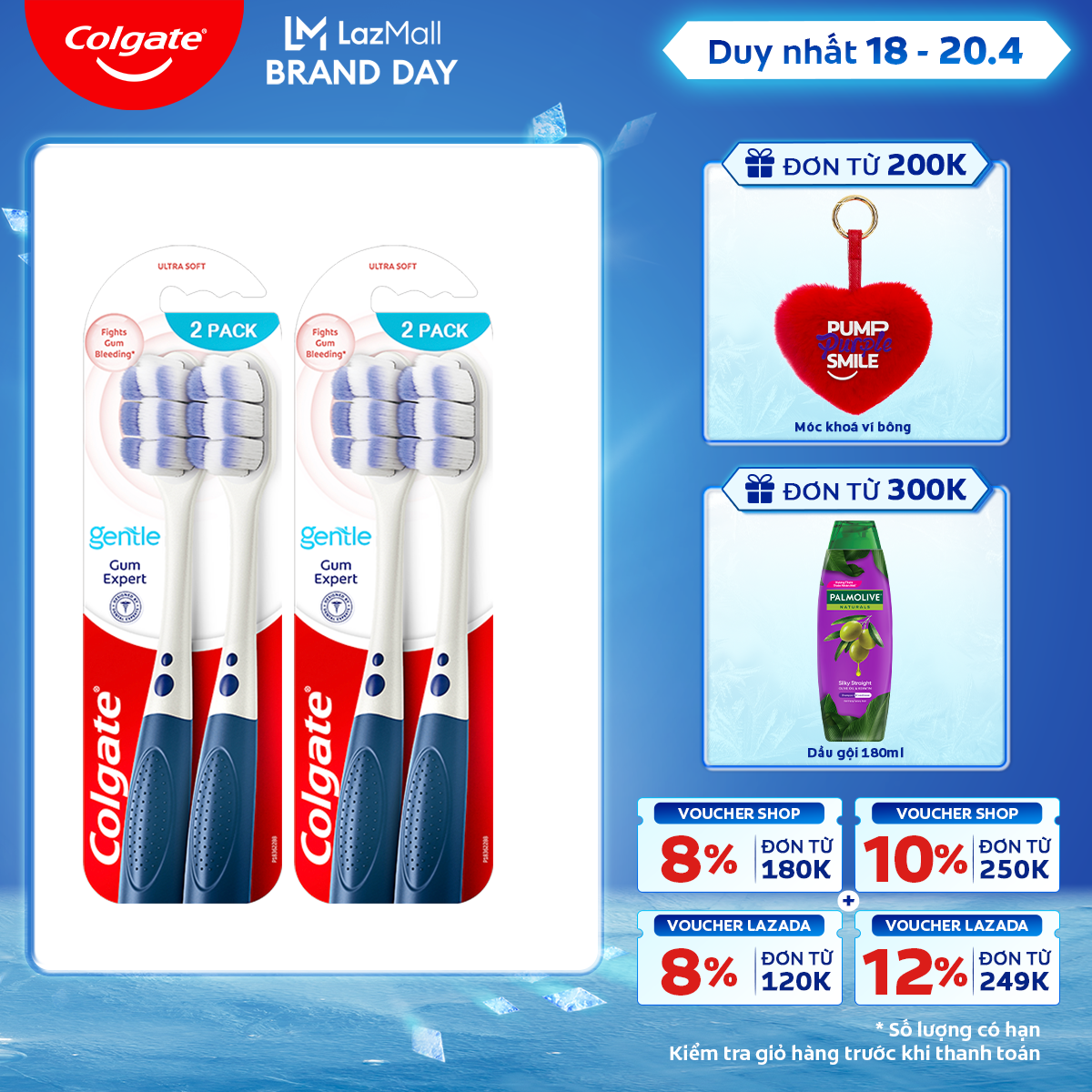 [Chỉ 18 - 20.4_Áp Voucher giảm đến 22%] Bộ 4 Bàn chải Colgate Gentle Gum Expert lông dày siêu mềm, ôm sát nướu, giảm chảy máu nướu
