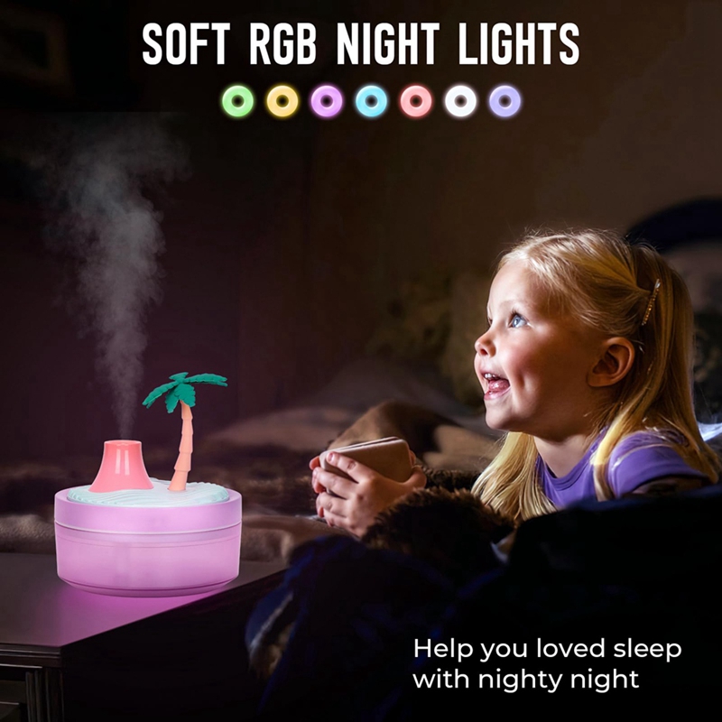 Cute Mini Humidifier Coconut Tree Desktop Humidifiers for Bedroom Portable Small Cool Mist Humidification for Home