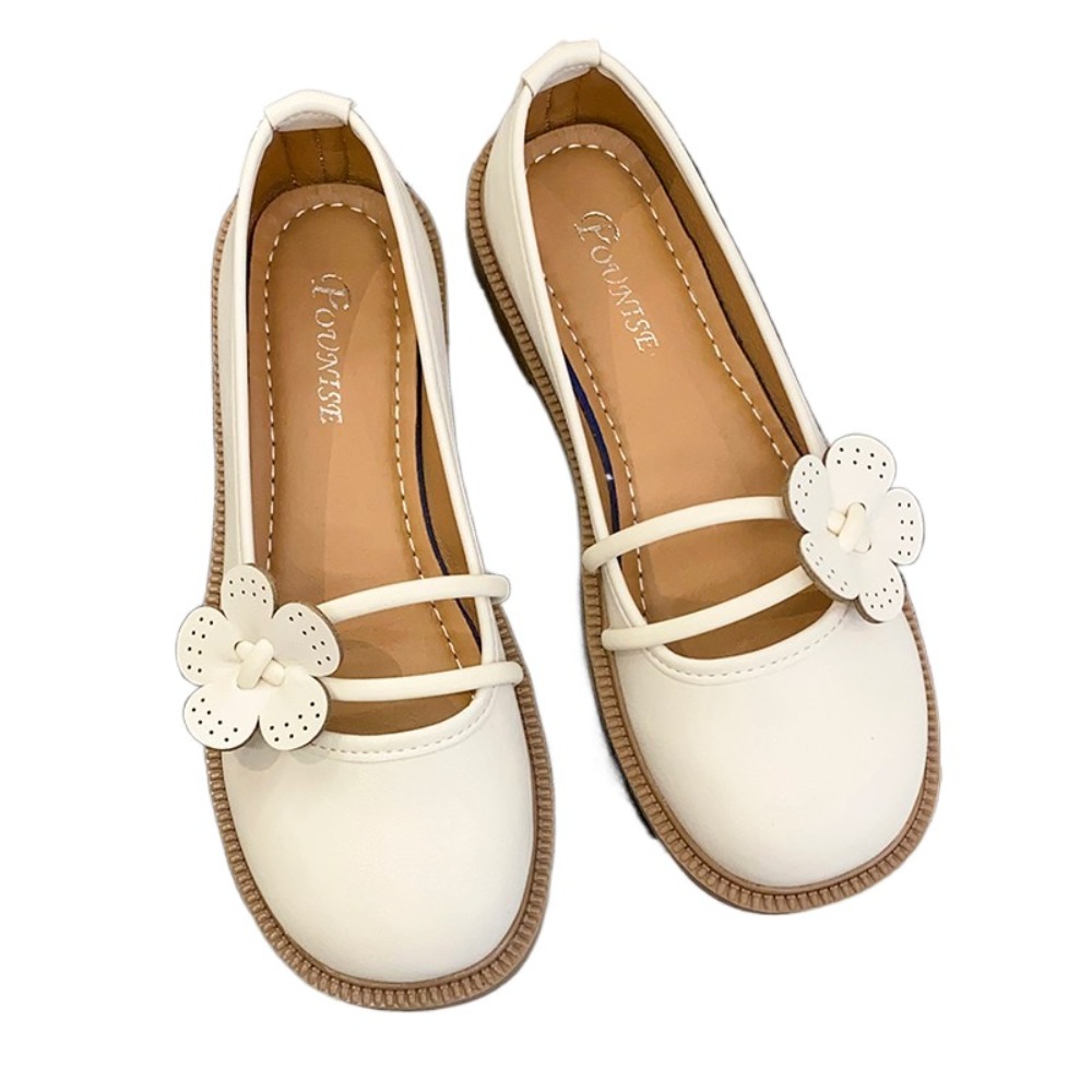 IUYJN Bông hoa Giày Mary Jane Da PU Giày gót thấp Giày bệt Ballerina tiếng Hàn Phong cách Anh Pháp Giày bệt mũi tròn Phụ nữ - 3
