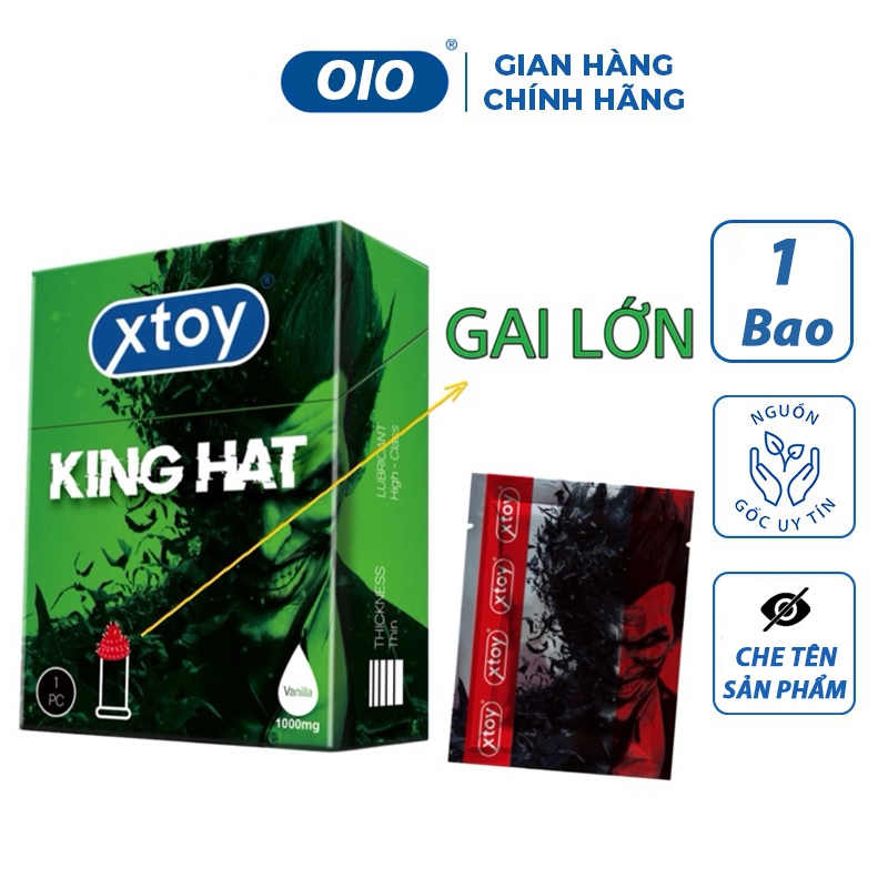 Bao cao su gai lớn XTOY KING HAT hộp 1 cái hương vani có gai siêu mỏng kéo dài thời gian quan hệ