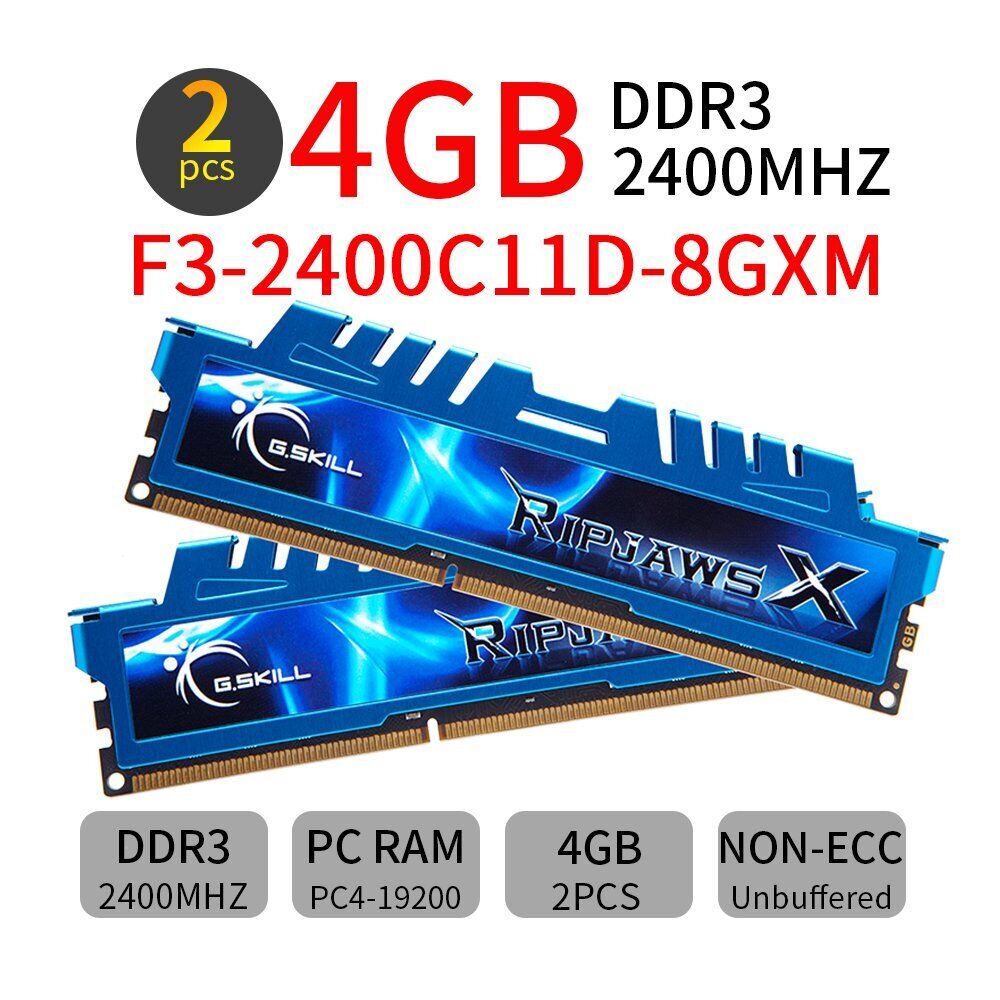 For G.Skill Ripjaws 8GB Kit (2x 4GB) DDR3 OC 2400MHz PC3 240Pin Desktop PC Memory RAM