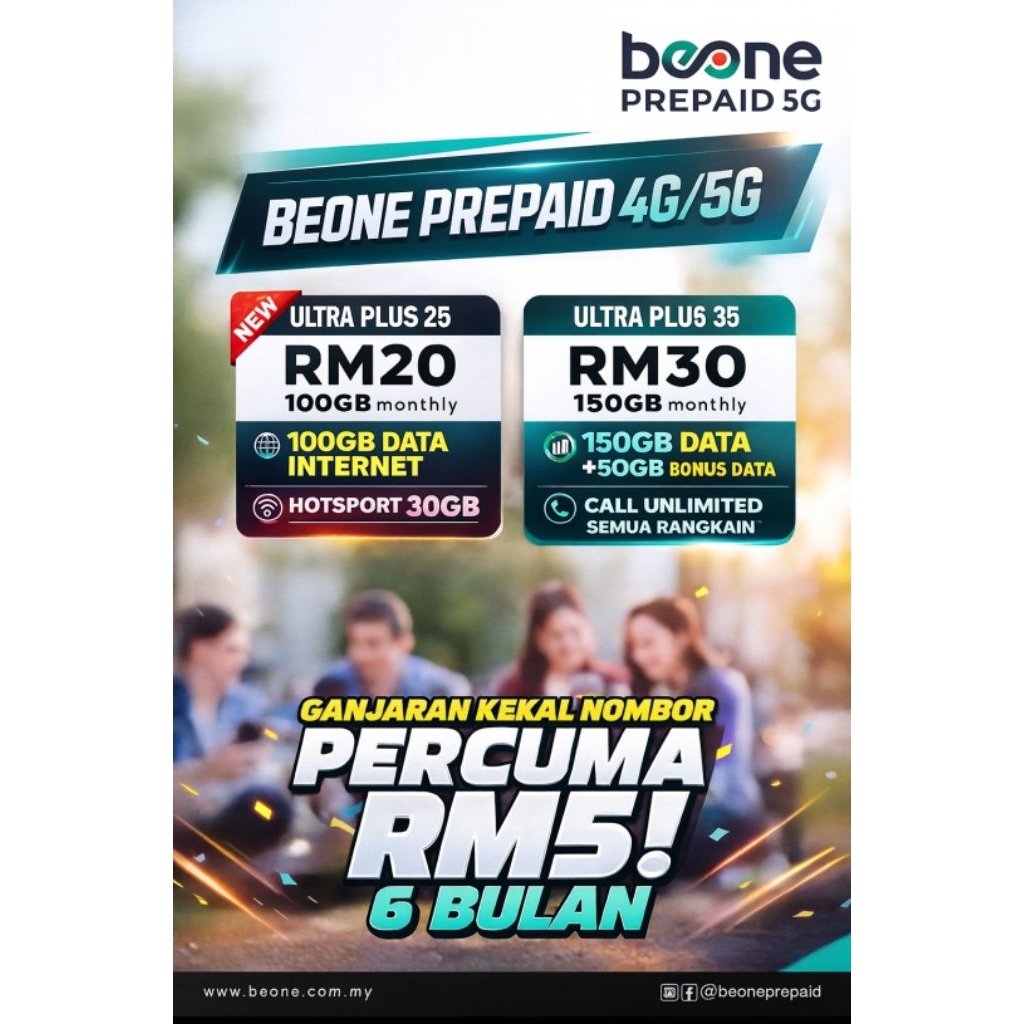 BEONE PREPAID ULTRA PLUS KAW KAW  PLAN BARU DATA 250GB 4G/5G UNLIMITED CALL/FREE 1GB DATA INTERNET - Jenama BeOne Harga 15 Ringgit*Penghantaran Percuma
