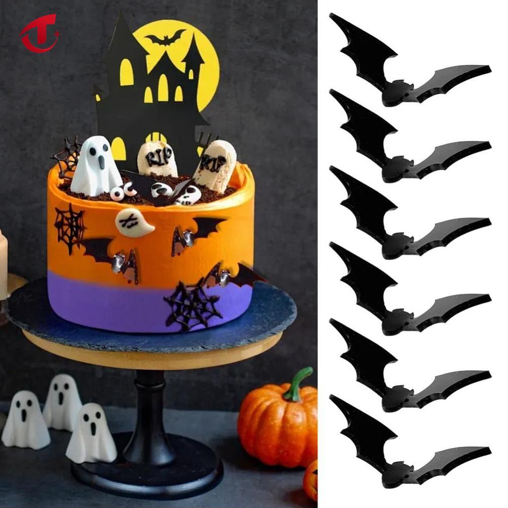 Teabelle Halloween 3D Acrylic BAT đồ trang trí gắn trên bánh trang trí bánh cupcake tái sử dụng ma quái bay Gothic đám cưới Halloween Phụ kiện bánh cho bữa tiệc trang trí nội thất
