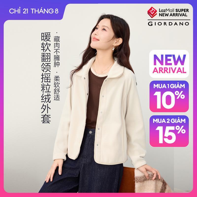 GIORDANO Women Jackets Polar Fleece Round Collar Jackets Raglan Sleeve Snap Buttons Fashionable Casual Relaxed Jackets 13376607