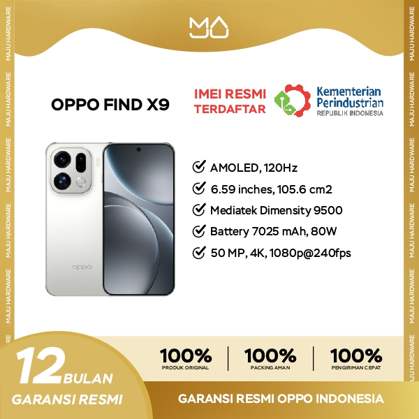 Oppo Find X9 16/512GB [Baterai Ultra Besar 7025mAh 80W, Dimensity 9500, Ukuran 6,59 inci] - Garansi Resmi Harga 16,999,000 rupiah*Gratis Ongkir