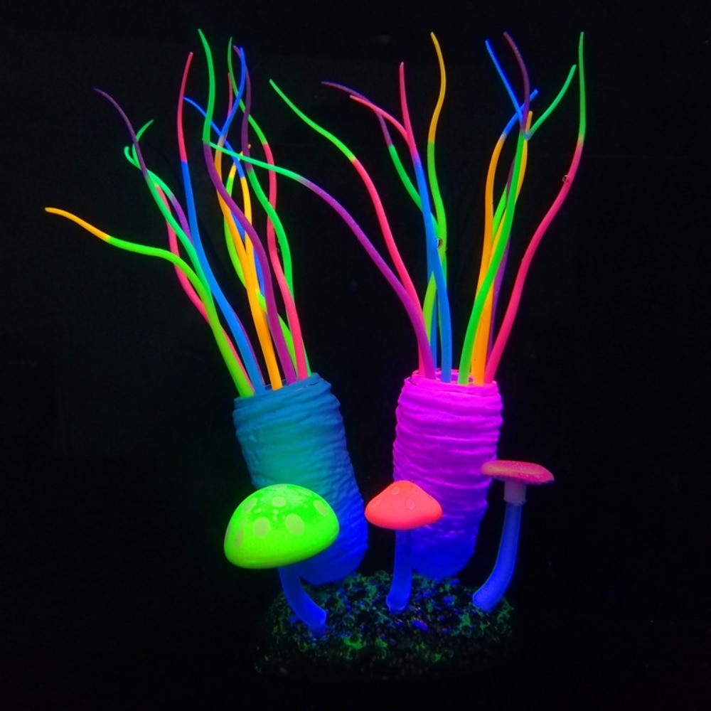 HAPPY ODDS Sáng Mô phỏng phun nước biển Thực tế Silicone Cây dưới nước Trang trí Đầy màu sắc Cây nước bể cá Môi trường sống của bò sát - 4