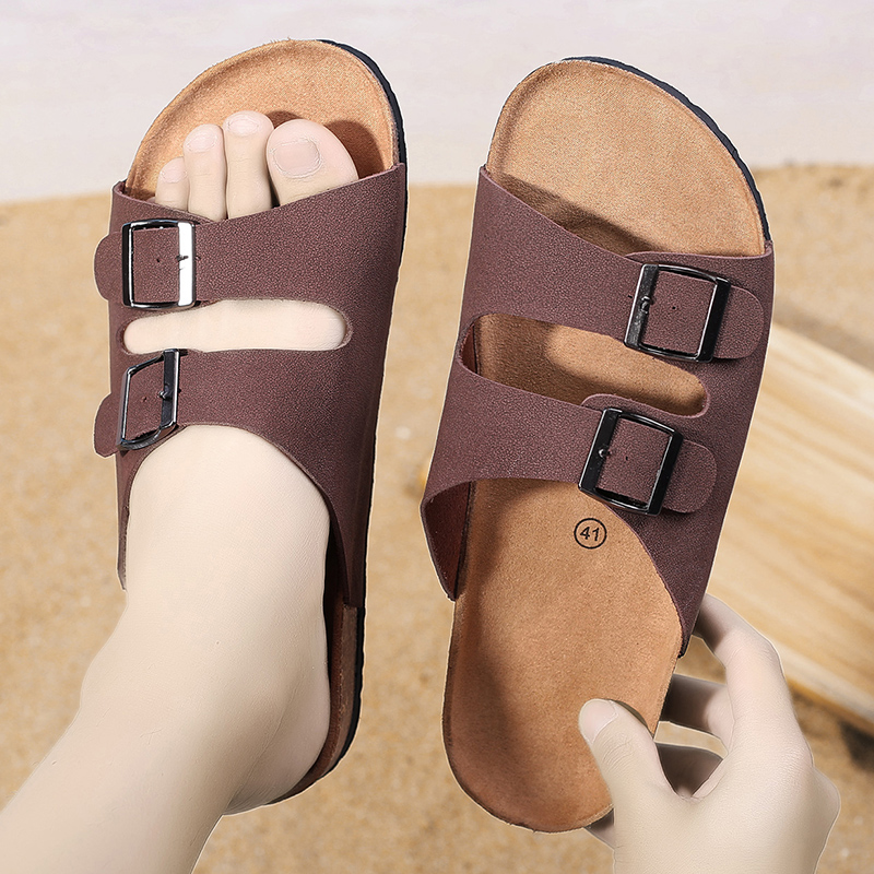 Fashion Outdoor Slippers Fashion Trend Youth Men's Shoes Flip-flops Fashion Men's Shoes Solid Color Non-slip Wear-resistant Cork High-end Beach Slippers