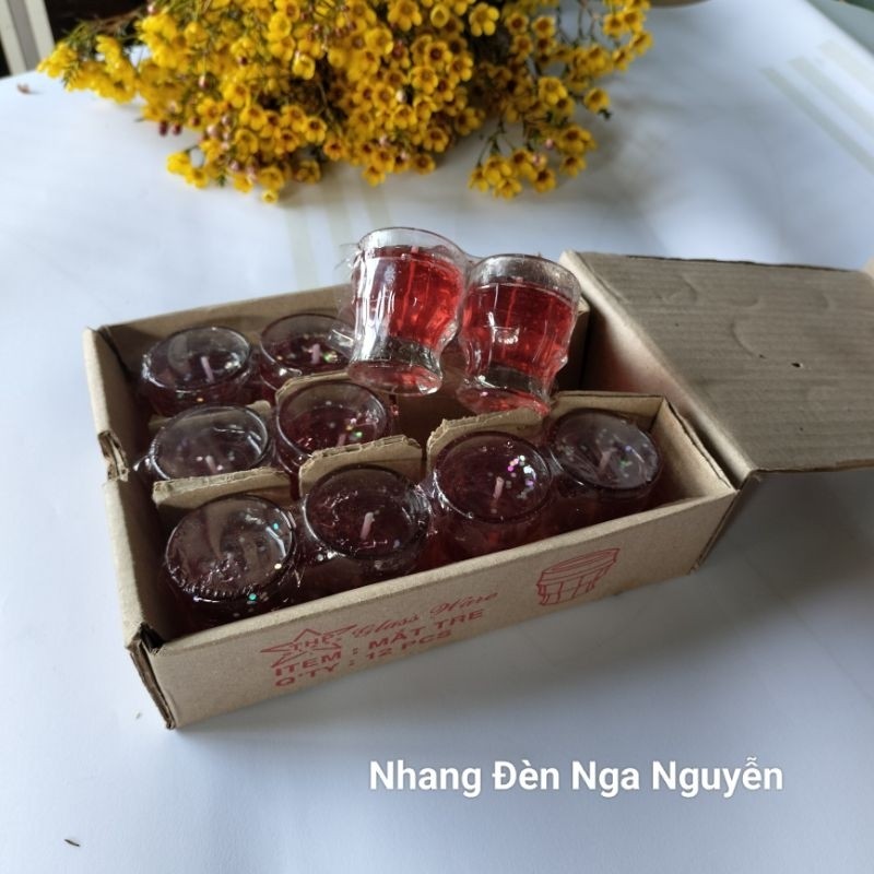 (hộp 6 cặp)Đèn cầy ly mắt tre/Đèn ly cúng nhỏ