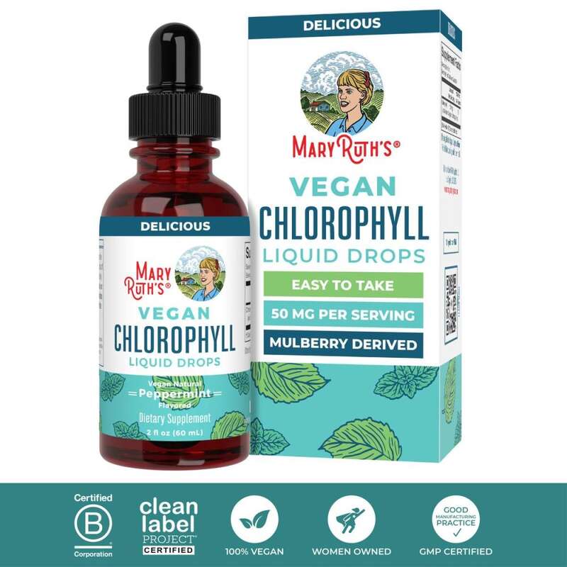 XMaryRuth's Vegan Liquid Drops Chlorophyll lỏng không pha loãng Thực phẩm bổ sung có nguồn gốc từ dâu tằm Không chứa GMO Hương vị bạc hà thơm ngon - 2 Fl Oz