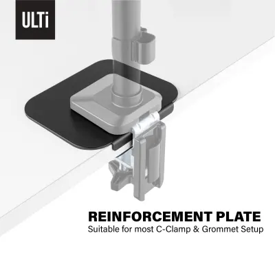 ULTi Steel Reinforcement Bracket Mount Plate for Thin, Glass, Wood, Fragile Table Tops, Monitor Stand C-Clamp & Grommet