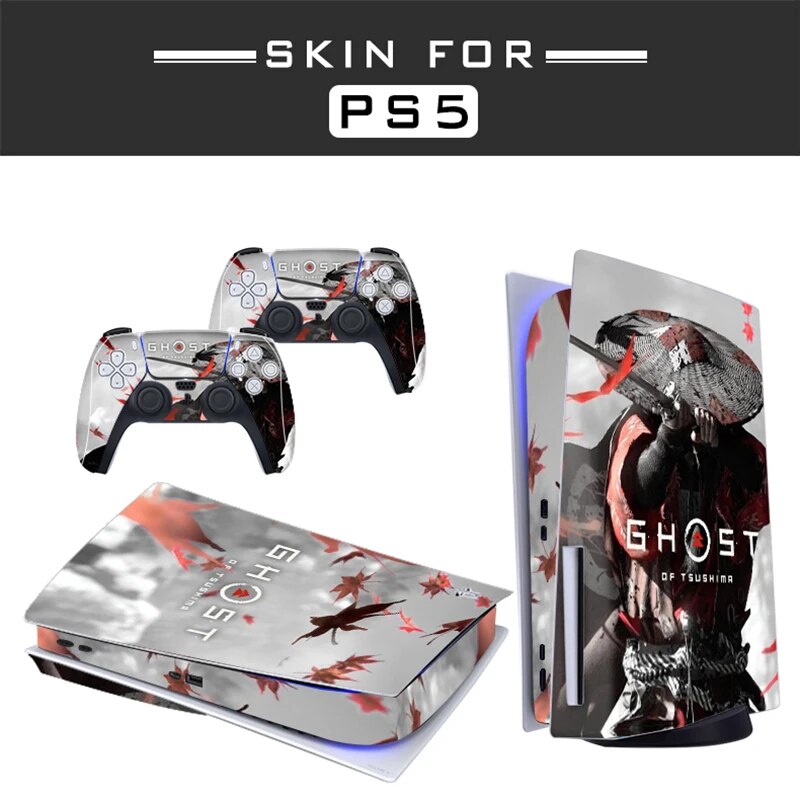 【Stylish】 Gost Theme Ps5 Standard Disc Edition Skin Sticker Decal Cover For 5 Controllers Ps5 Skin Sticker Vinyl