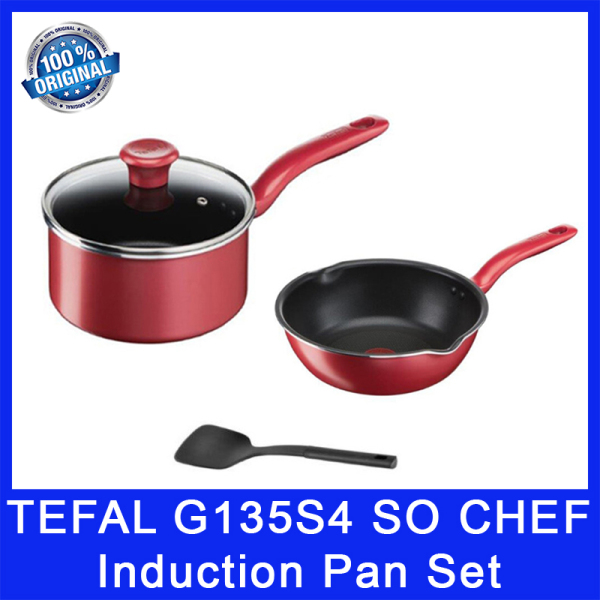 Tefal G135S4 4pc So Chef Induction Pan Set. 24cm Deep Frypan  + 28 cm Saucepan + Lid + Spatula. Aluminium Material. Induction Safe. Dishwasher Safe. Local SG Stock Singapore