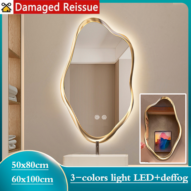 Smart Bathroom Mirror Bedroom Lighting Luminous Mirror Light Luxury Bathroom Decoration Mirror Luminous Mirror Dimmable Mirror One Click Defogging Shower Mirror Irregular Shaped Mirror ราคา 8,897 บาท*ส่งฟรี