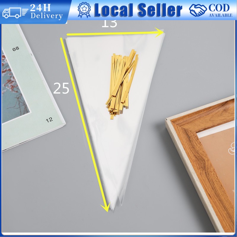 100Pcs triangle candy bag Plastic Bag Cone Bag Transparent Bag Opp Plastic 3 Segi Berkawat Goodies Bags Kids Gift Bags