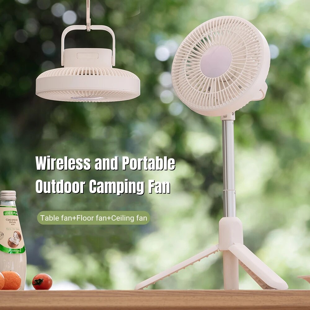 Outdoor Portable Telescopic Tripod Floor Fan LED Camping Fan Remote Control USB Rechargeable Air Cooling Ventilator Table Fan
