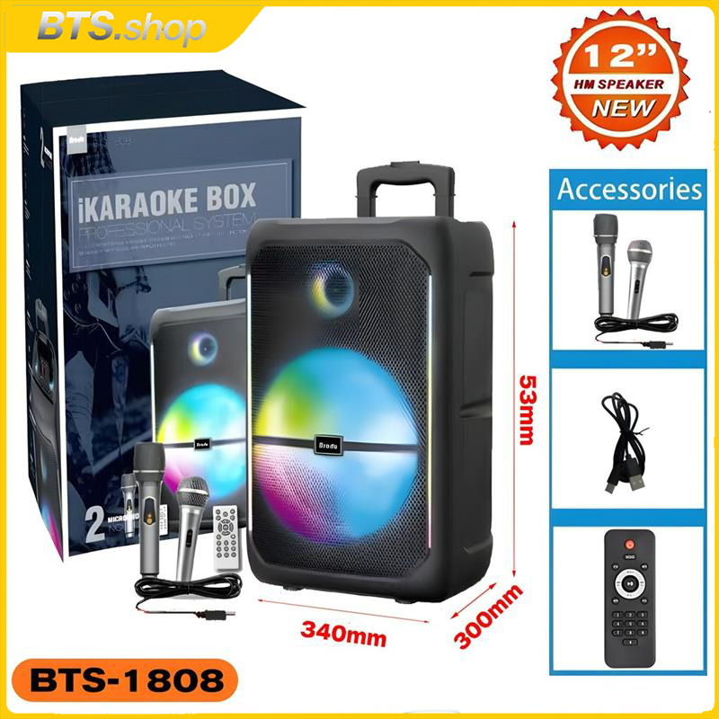 Bts.Shop BTS-1808  Lever-Type Wireless FM Audio Speaker, Portable Karaoke Speaker with Microphone