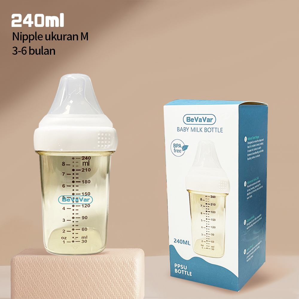 Bevavar Botol Dot Susu Bayi Newborn Square Feeding Bottle Baby Botol Minum Bayi BPA Free 160ml/240ml/330ml