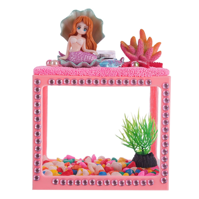 Small Betta Fish for Tank Plastic Fish Bowls Single Fish Aquariums Clear Cube Tanks for Turtle Feeding Box DIY Craft Acc