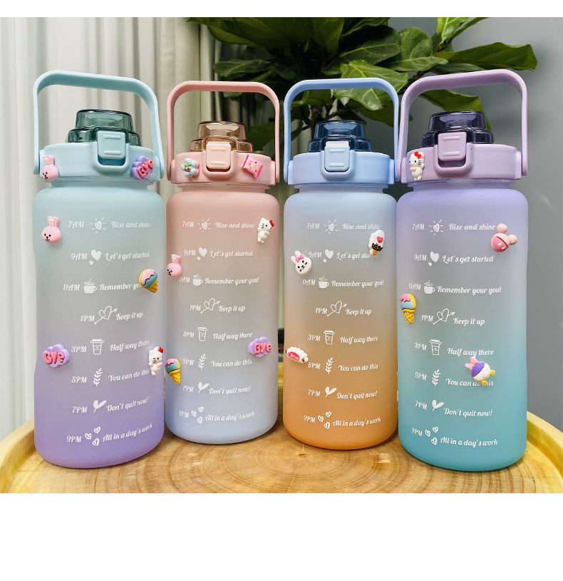 Bình Đựng Nước 2000ml Siêu Cute Có Vạch Báo Giờ Uống Nước Siêu Thể Thao