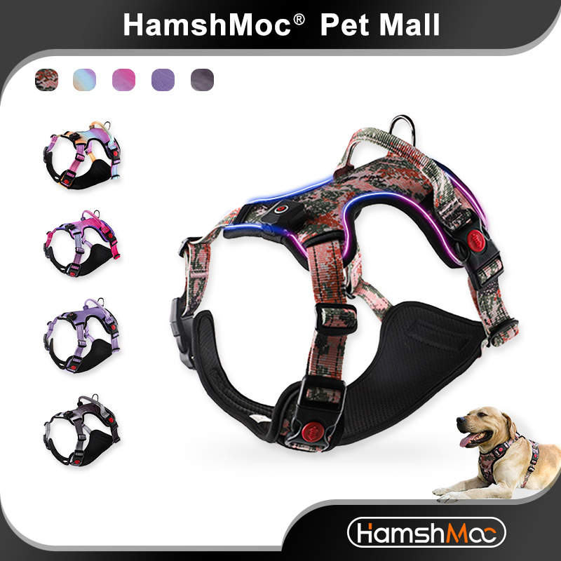 HamshMoc Designer Dog Harness Adjustable Soft Pet Chest Strap Breathable With Led Light USB Charge For Small Medium Large Dogs ราคา 1,051 บาท*ส่งฟรี