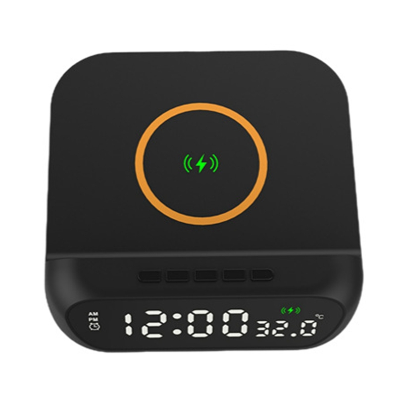 (BNRA) Wireless Charging Alarm Clock 3-In-1 Wireless Charger Fast 15W Charging Digital Alarm Clock Temperature