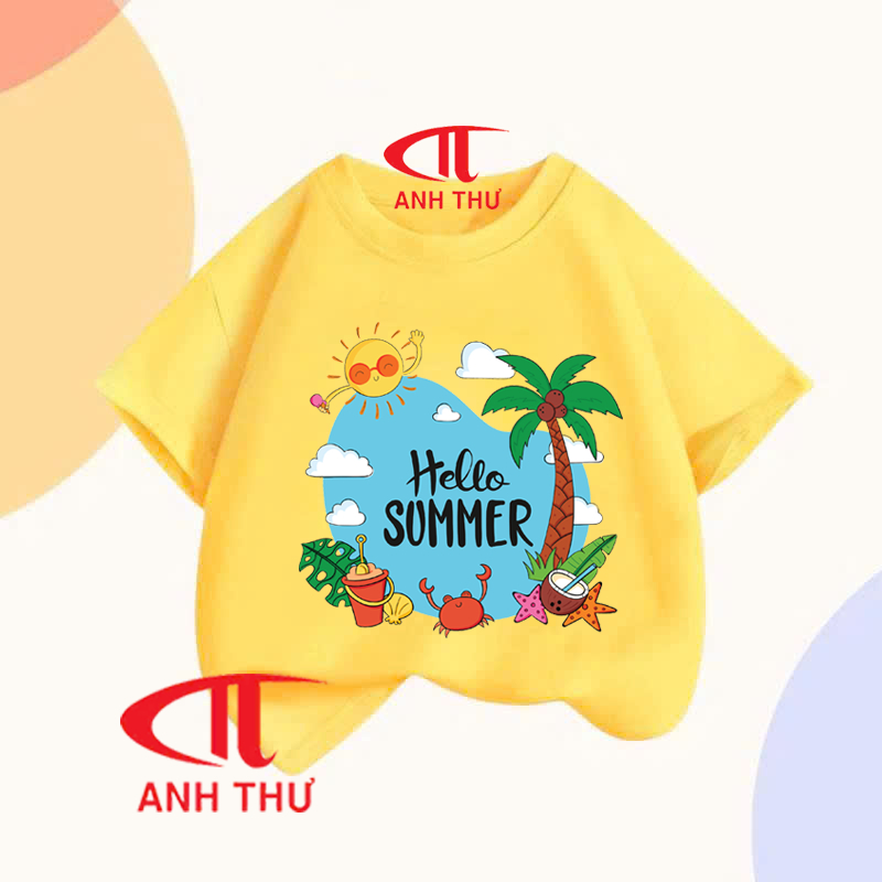 Hello Summer Group Beach Uniform T-Shirts for Children and Families, Family Team Companies, Men's and Women's Couple Items