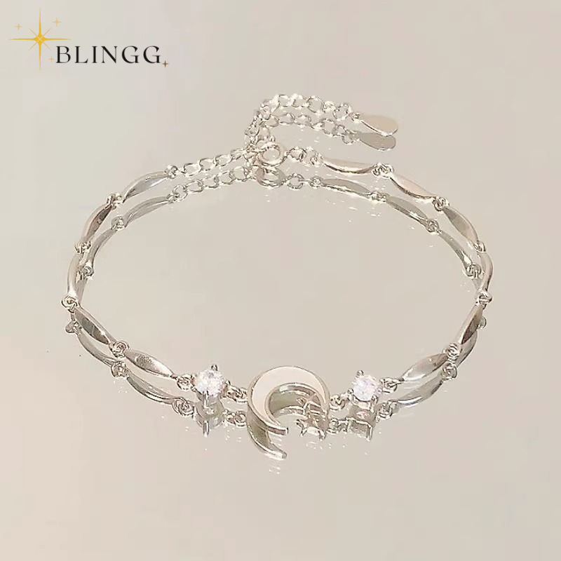 BLINGG【Miễn phí vận chuyển】Vòng đeo tay cảm giác lạnh ngôi sao và mặt trăng đá vỡ trang sức đa năng cá tính đơn giản cảm giác cao tinh tế sang trọng thích hợp cho nữ