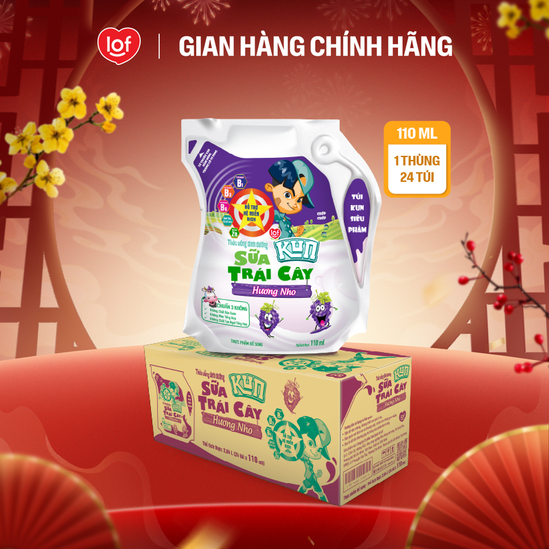  Sữa trái cây KUN vị nho thùng 24 túi x 110ml 